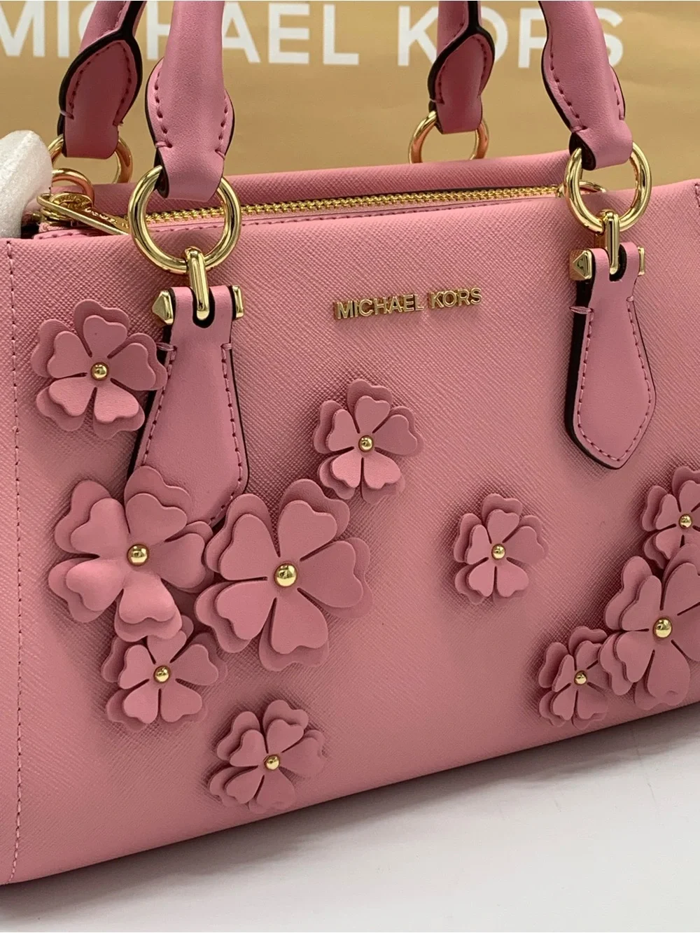 Michael Kors Marilyn Small Floral Embellished Satchel Carnation color
